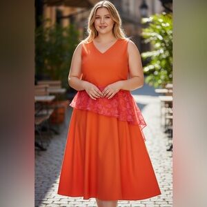 Lane Bryant Asymmetrical Coral Dress with Floral Detail